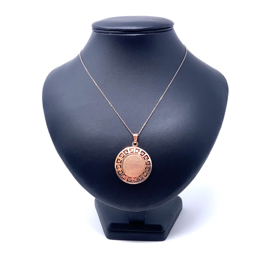 Sterling Silver Rose Coloured Greek Key Pendant and Chain (20") NEW!