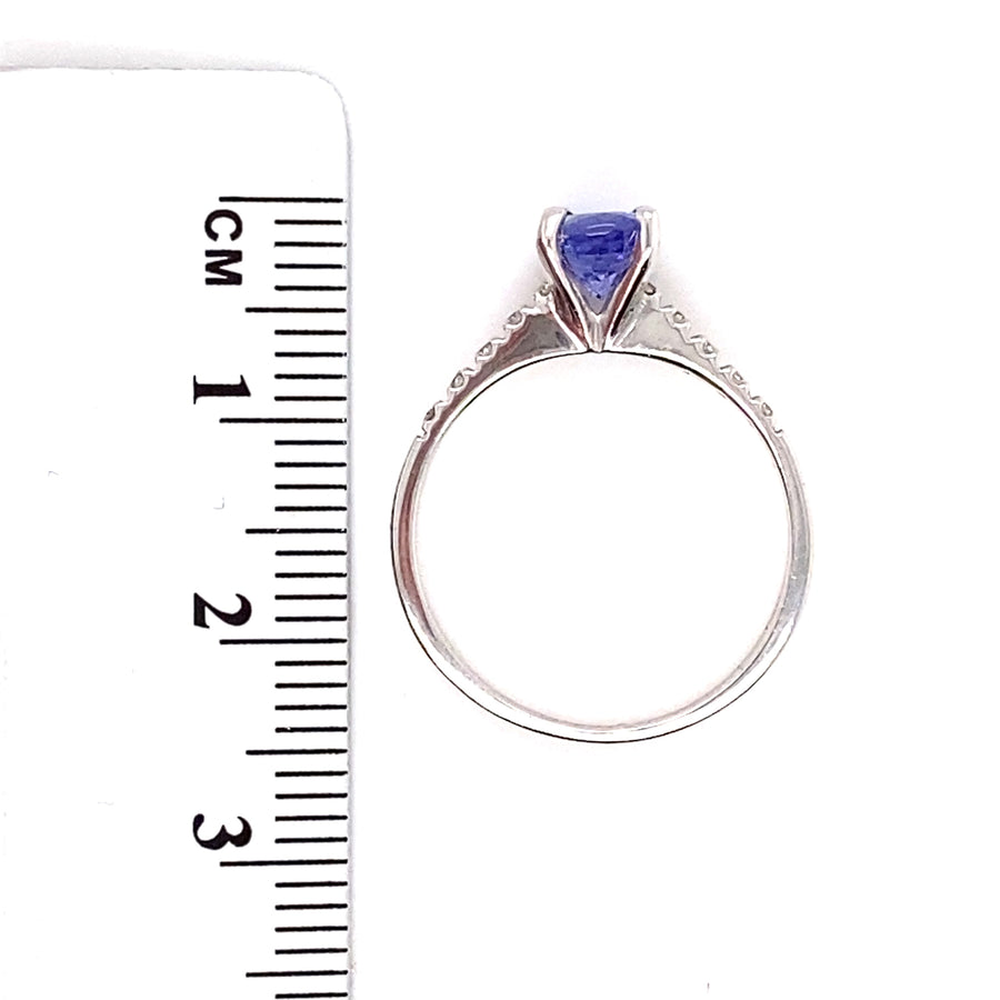 14ct White Gold Diamond And Tanzanite Ring (c. 0.15ct) - Size L 1/2