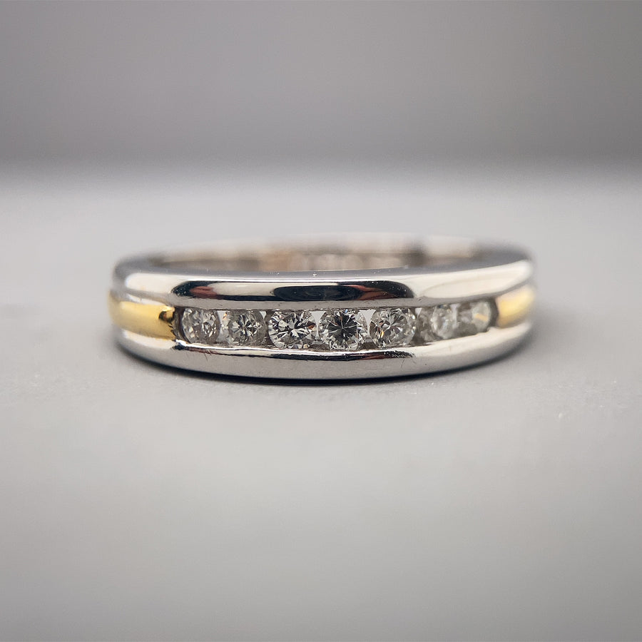 18ct Bi-Colour Diamond Set Band Ring (c. 0.20-0.25ct) - Size L 1/2