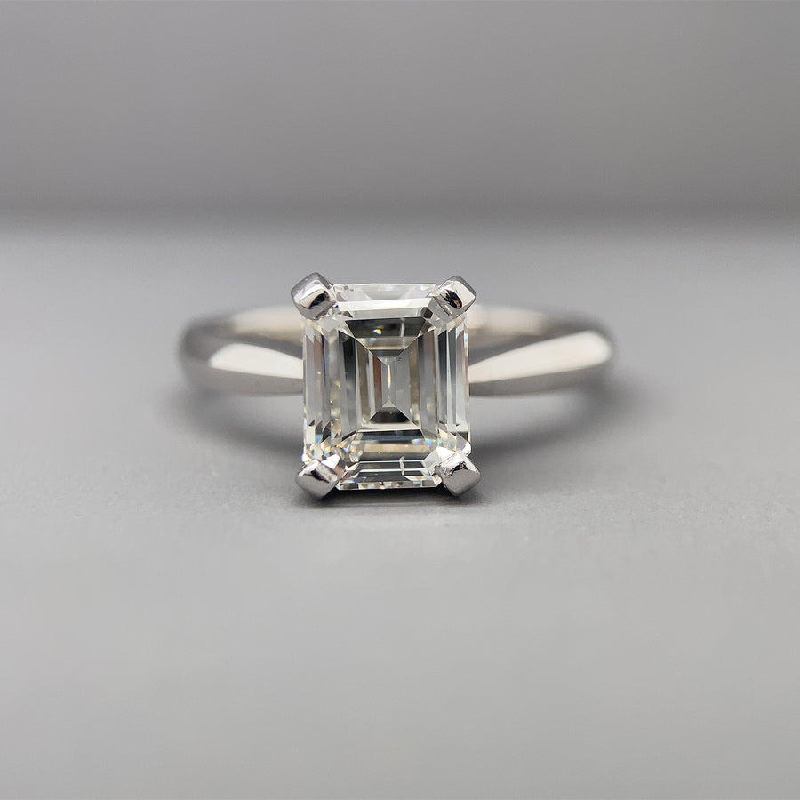 Platinum Emerald Cut Diamond Solitaire Ring (c. 2.04ct) Size M 1/2