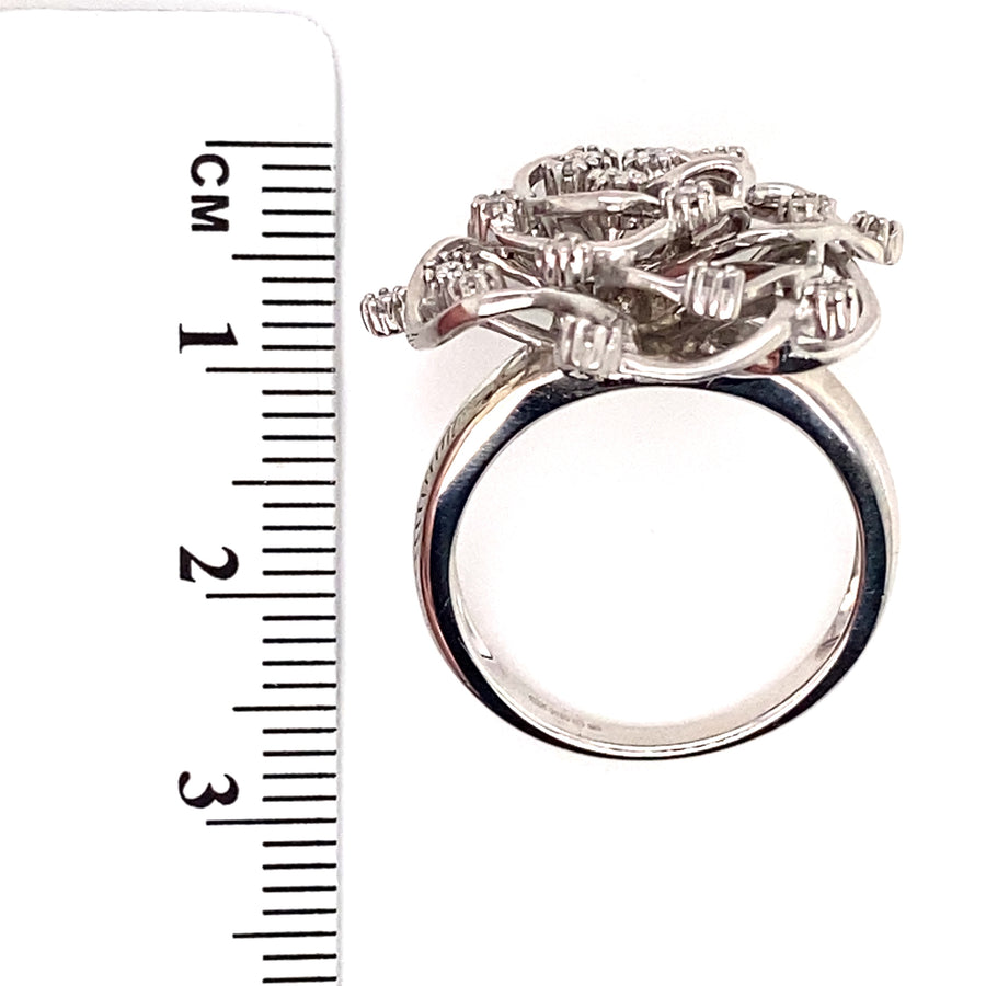 9ct White Gold Diamond Open Flower Ring - Size N