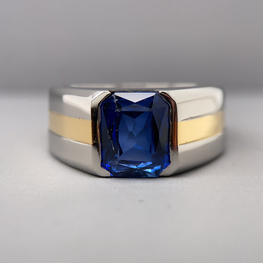 Platinum and Bi-Colour Synthetic Sapphire Fancy Ring - Size S