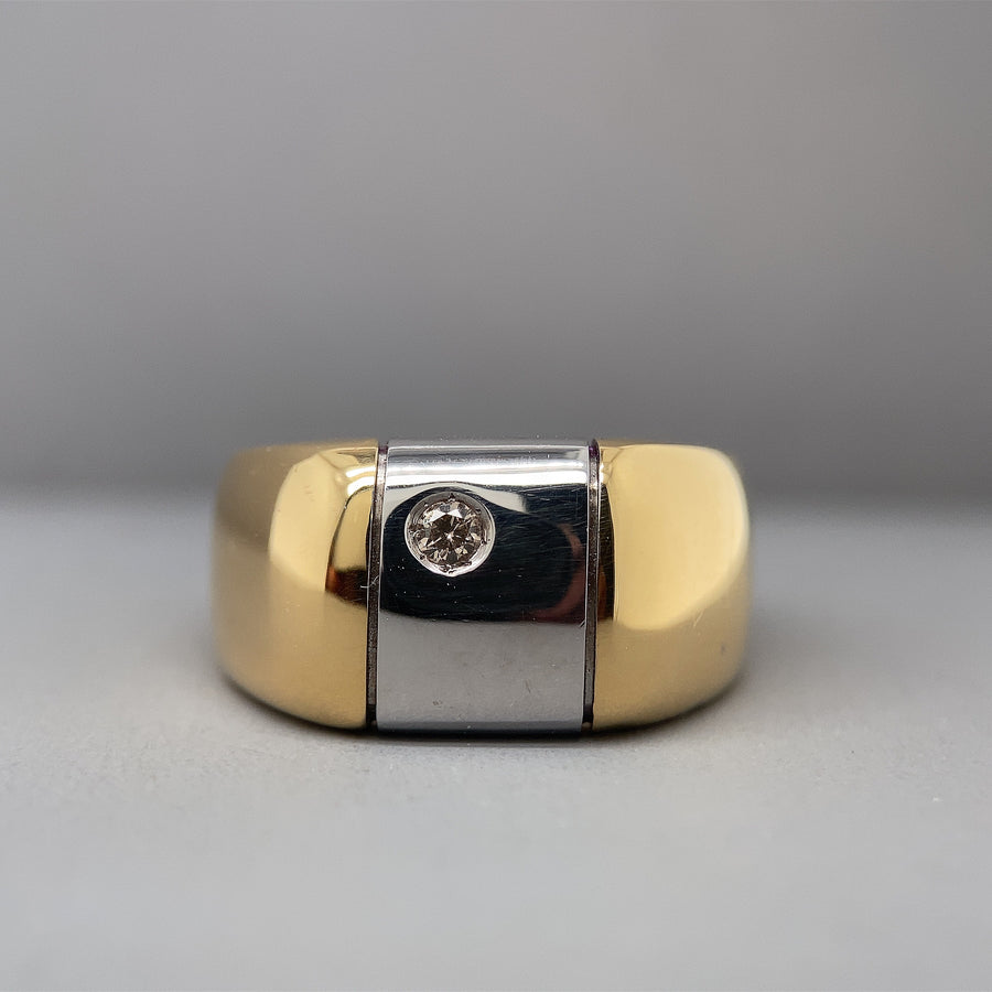 18ct Bi-Colour Diamond Signet Ring - Size N 1/2