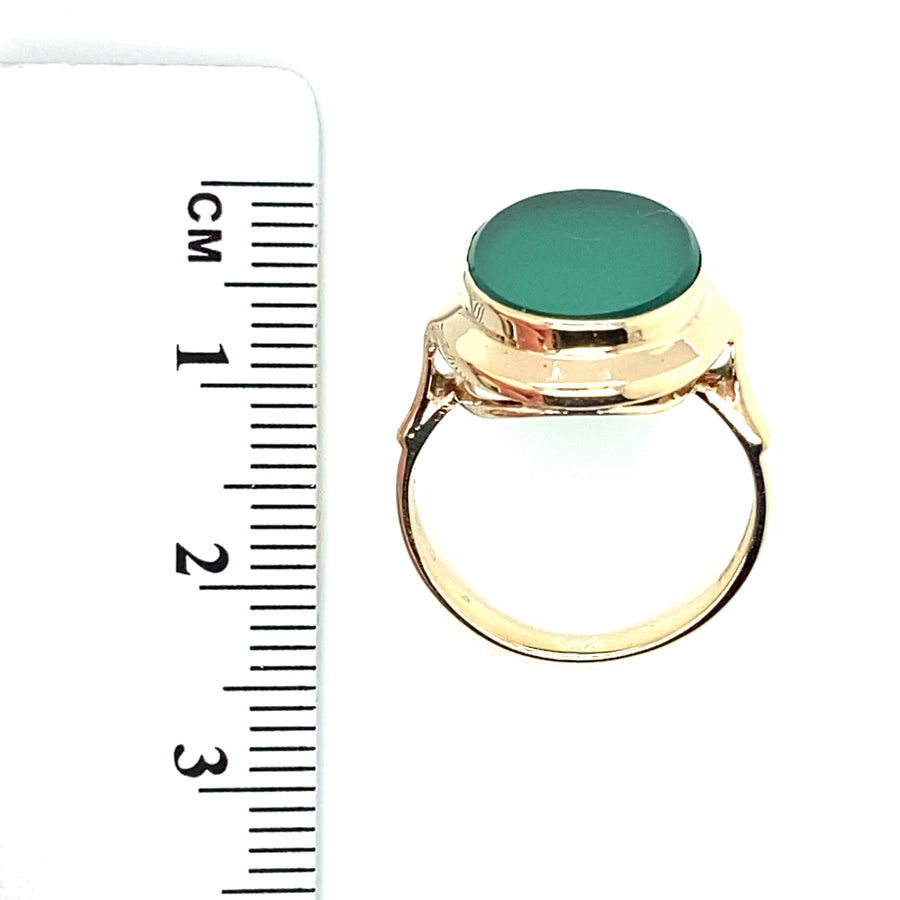 14ct Yellow Gold Green Stone Fancy Ring - Size K