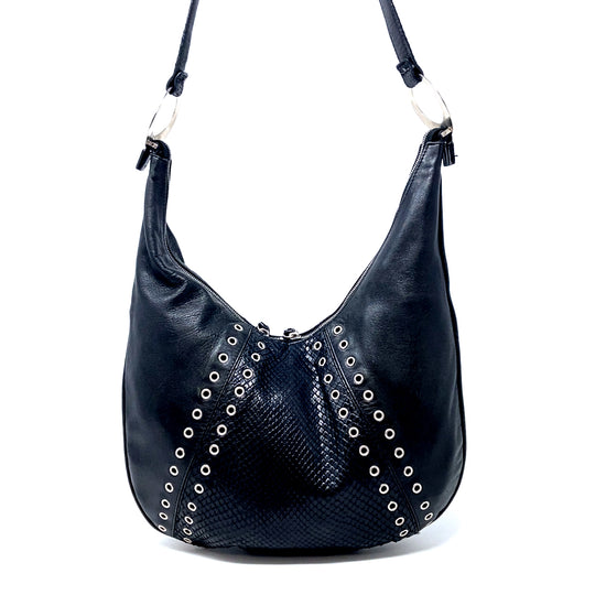 Pre-Owned Versace Black Leather Eyelet Hobo Bag