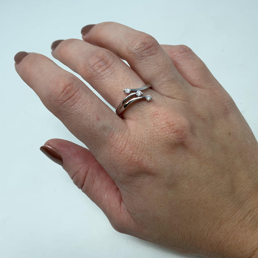 9ct White Gold Three Stone Diamond Fancy Ring (c. 0.15ct) - Size O 1/2