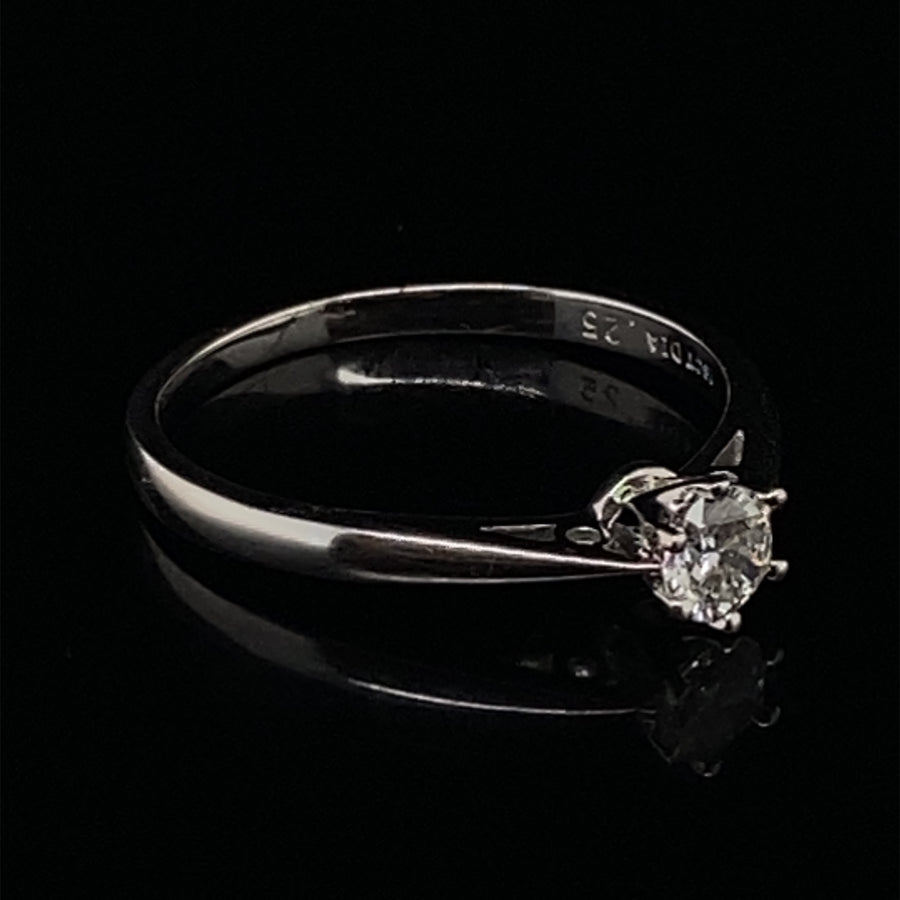 18ct White Gold Diamond Solitaire Ring (c. 0.25ct) - Size O