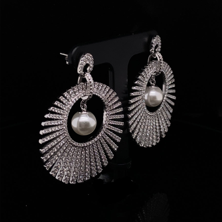 Sterling Silver Cubic Zirconia and Pearl Fancy Drop Earrings (NEW!)