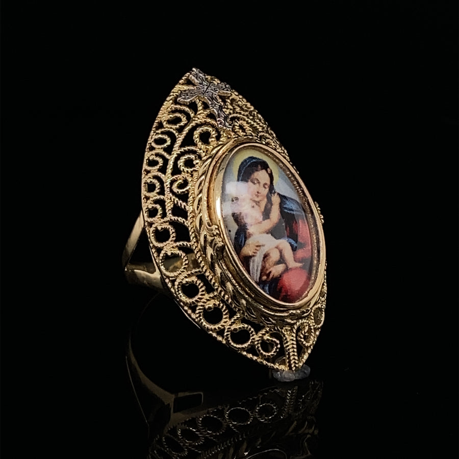 14ct Bi-Colour Gold Religious Fancy Dress Ring - Size S (NEW!)