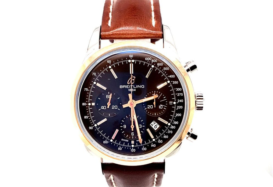 Pre-Owned Stainless Steel and Leather Transocean Chronograph Breitling Watch (Gents)