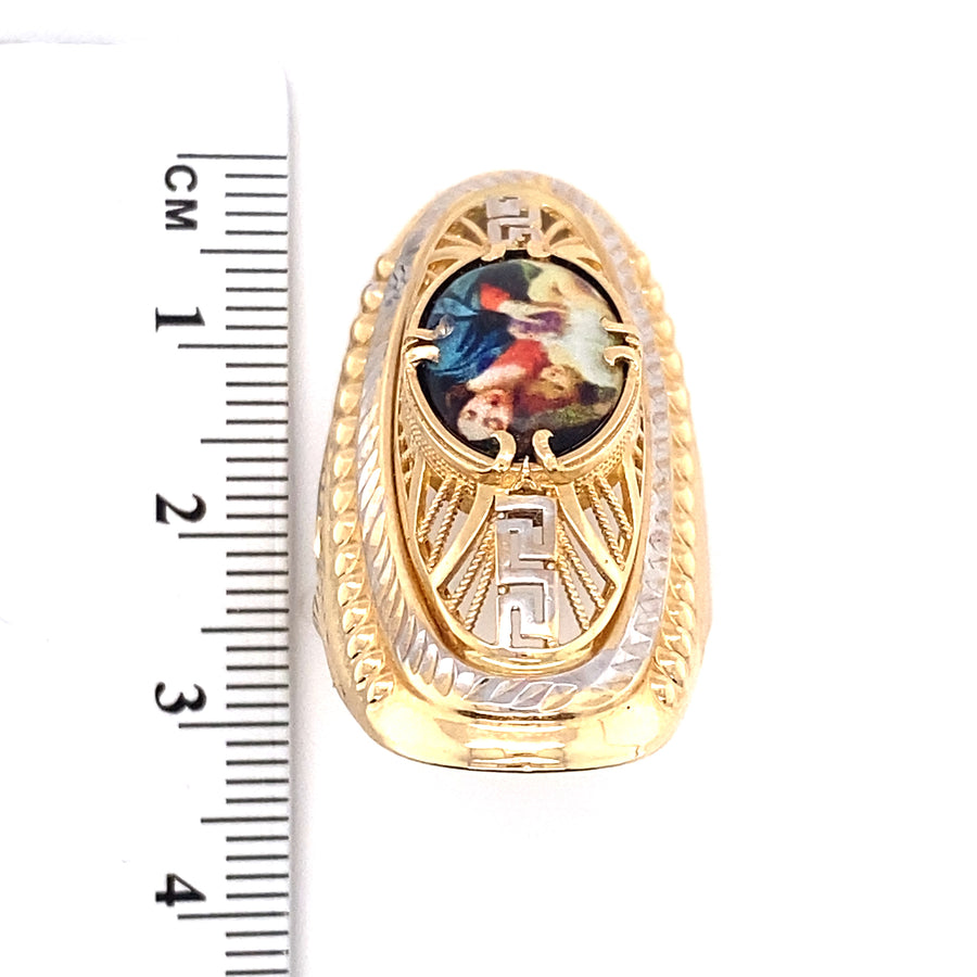 14ct Bi-Colour Gold Fancy Religious Dress Cut Ring - Size Q (NEW!)