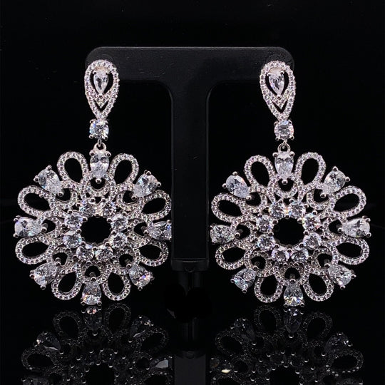 Sterling Silver Cubic Zirconia Large Flower Drop Earrings (NEW!)