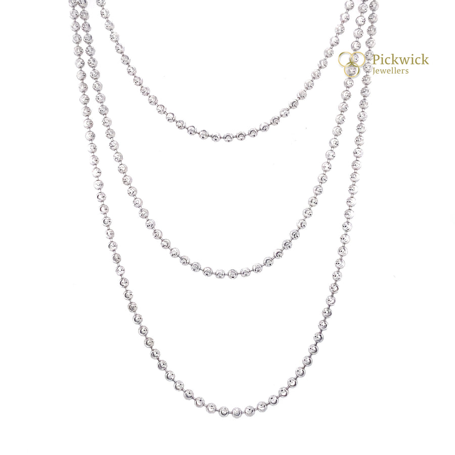 Sterling Silver Fancy Triple Layer Ball Bead Necklace (18”)