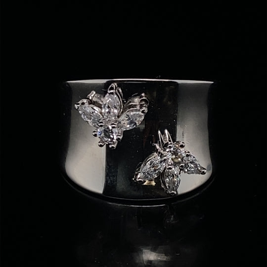 Sterling Silver Cubic Zirconia Fancy Wide Band Ring - Size P (NEW!)