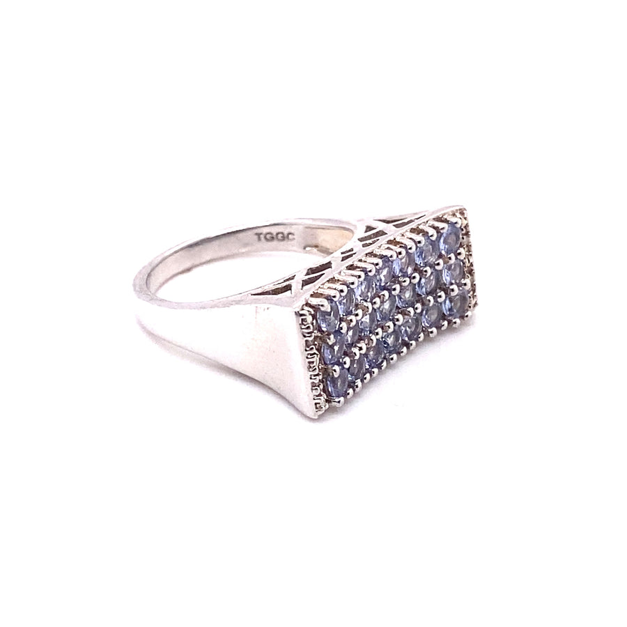 Sterling Silver Diamond and Tanzanite  Fancy Ring - Size N 1/2