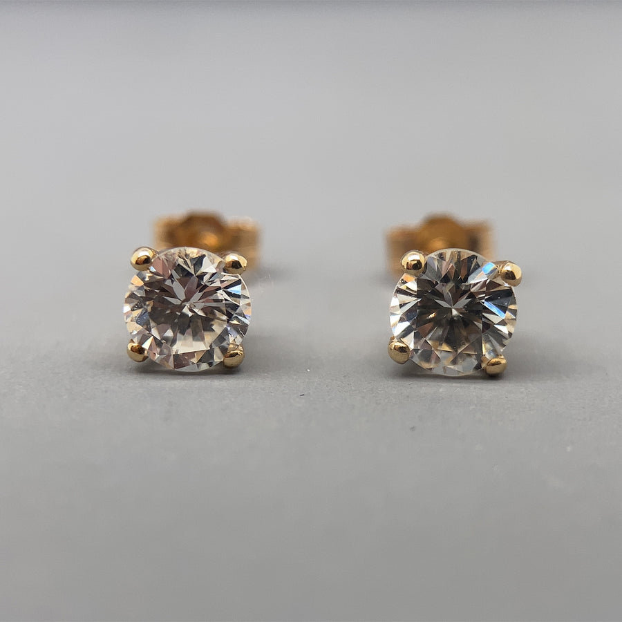 18ct Yellow Gold Single Stone Diamond Stud Earrings (c. 0.70ct)