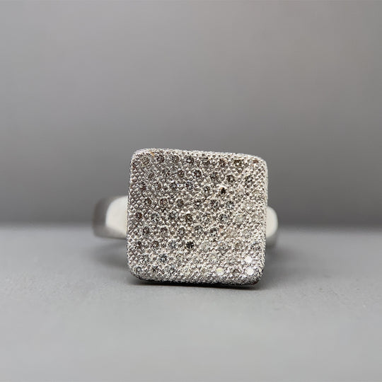18ct White Gold Diamond Square Shape Fancy Ring - Size N 1/2