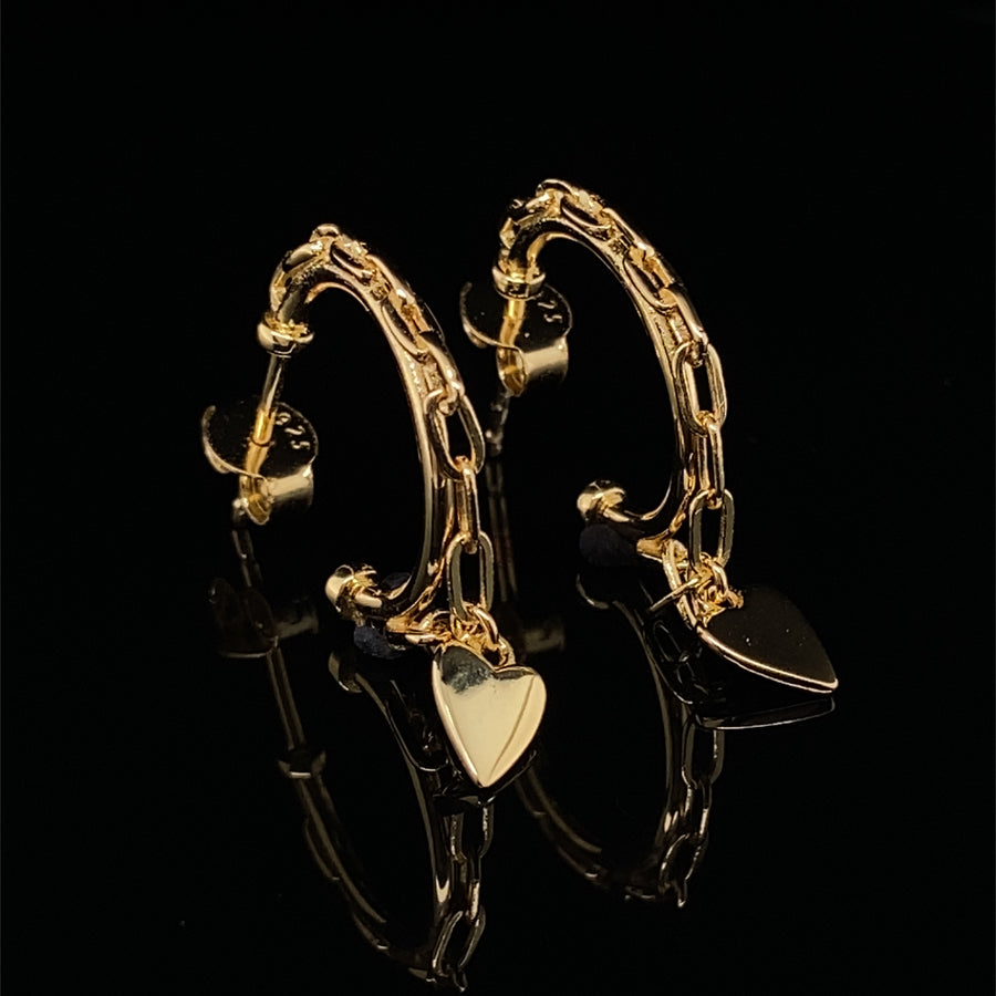 14ct Gold Plated Sterling Silver Heart Link Drop Hoop Earrings (NEW!)
