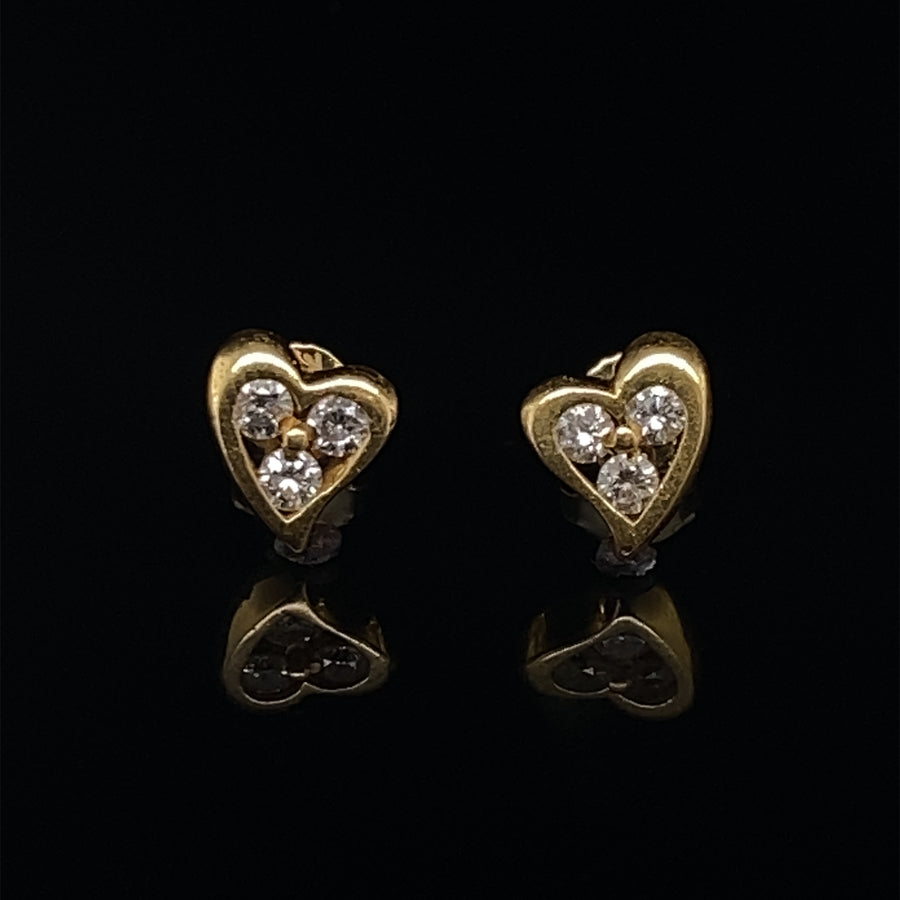 18ct Yellow Gold Diamond Heart Stud Earrings