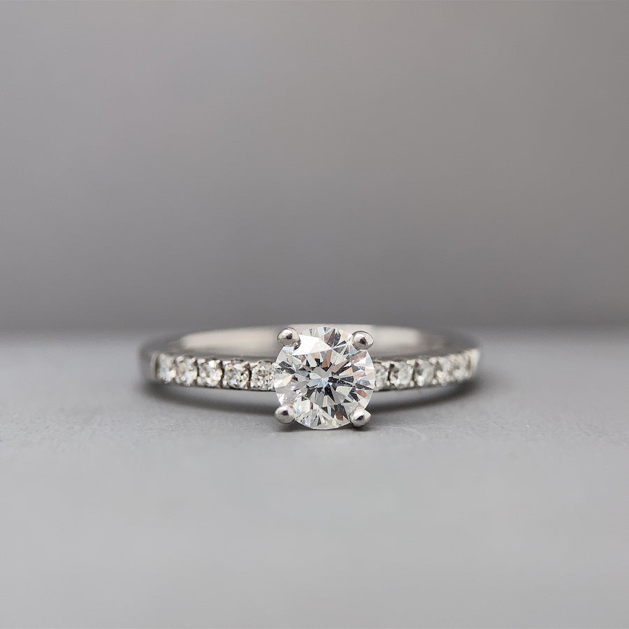 18ct White Gold Single Stone Diamond Ring With Diamond Shoulders (c. 0.70ct) - Size O 1/2