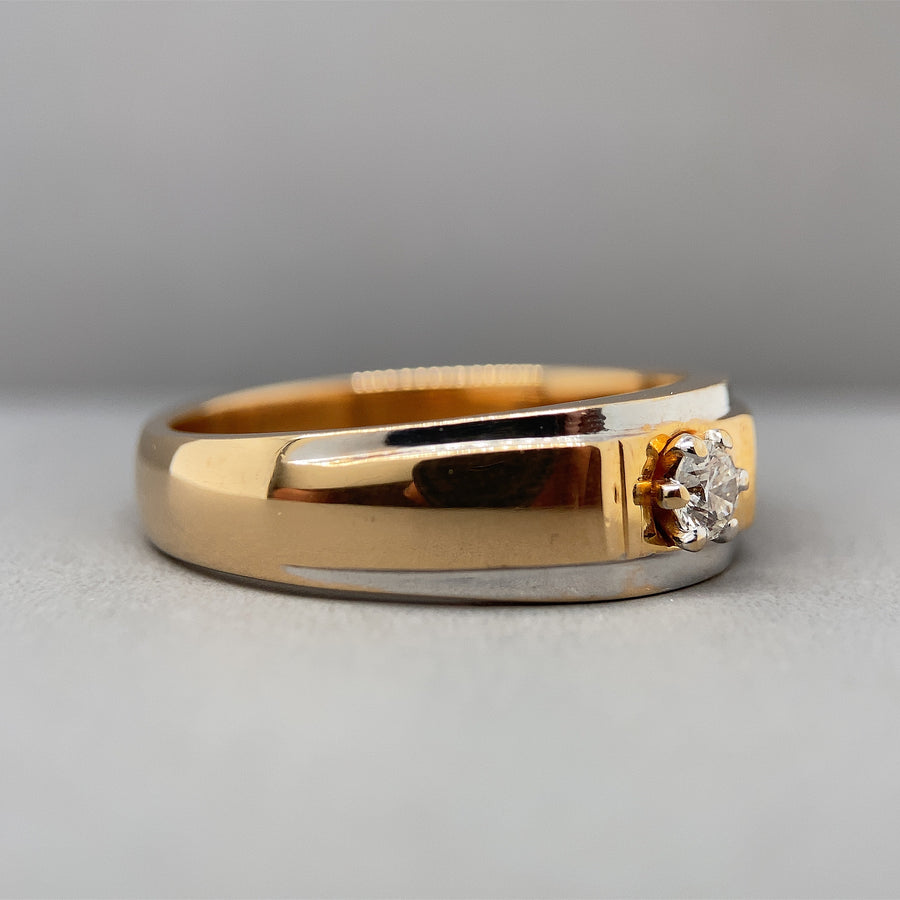 14ct Bi-Colour Single Stone Diamond Ring (c. 0.15-0.20ct) - Size U 1/2