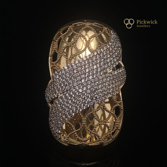 14ct Yellow Gold Cubic Zirconia Statement Ring - Size Z (NEW!)