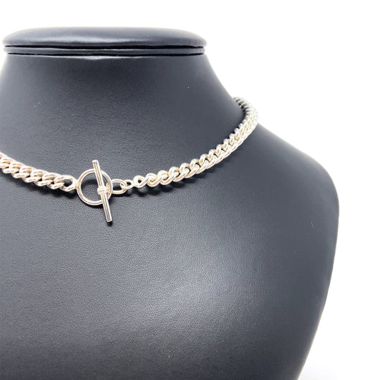 Sterling Silver Curb T-Bar Chain (14")