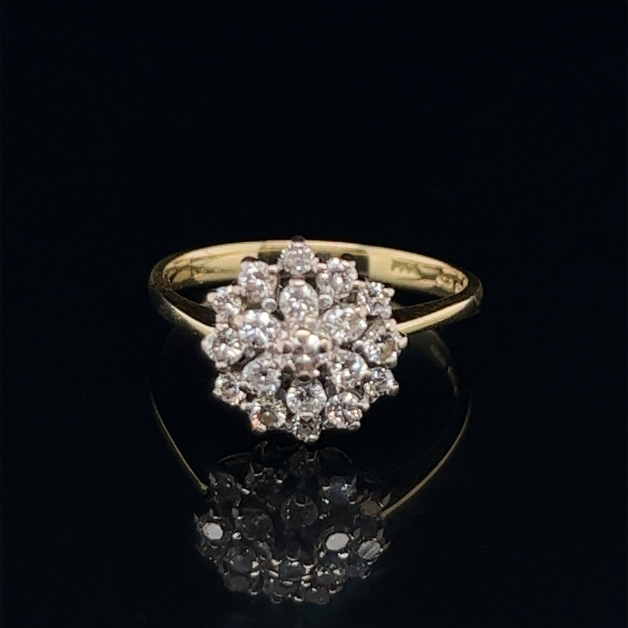 18ct Yellow Gold Diamond Cluster Ring (c. 0.30-0.35ct) - Size L