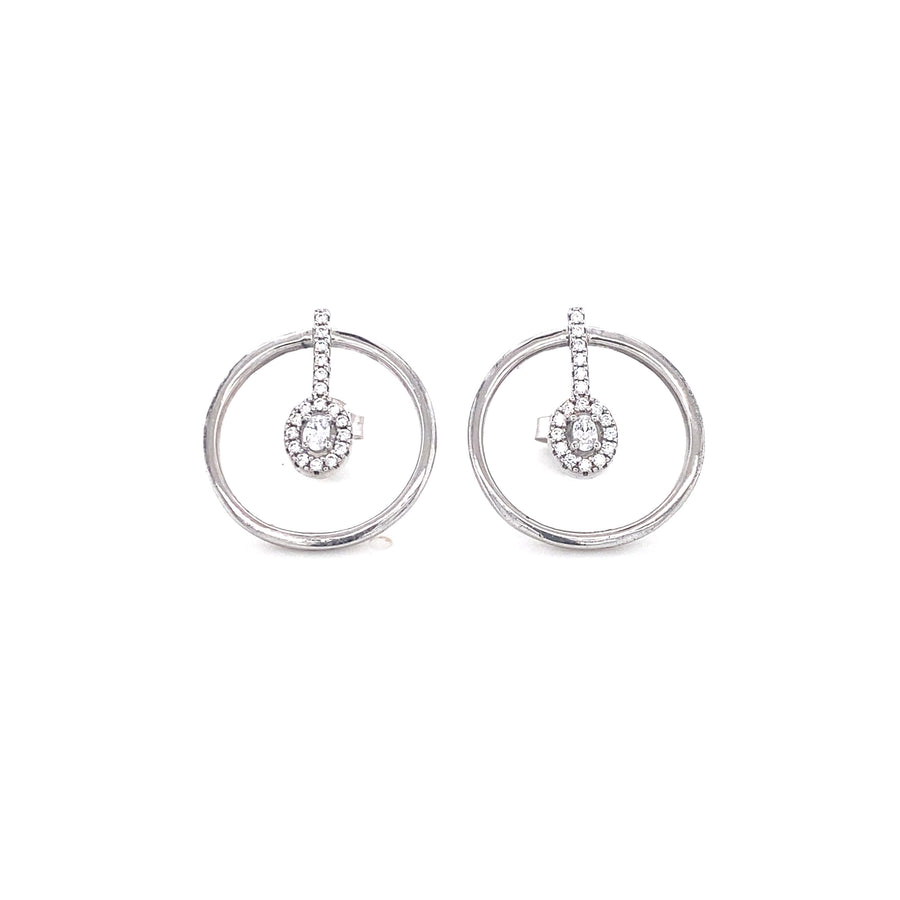 Sterling Silver Circle Cubic Zirconia Stud Earrings (NEW!)