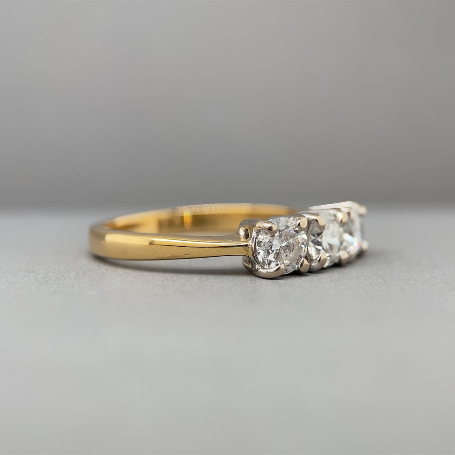 18ct Yellow Gold Three Stone Diamond Ring (c. 0.75ct) - Size L 1/2