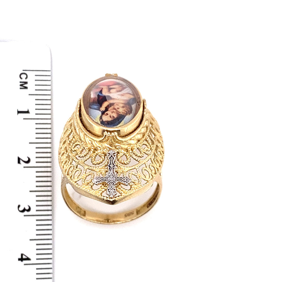 14ct Bi-Colour Gold Religious Fancy Dress Ring - Size S (NEW!)