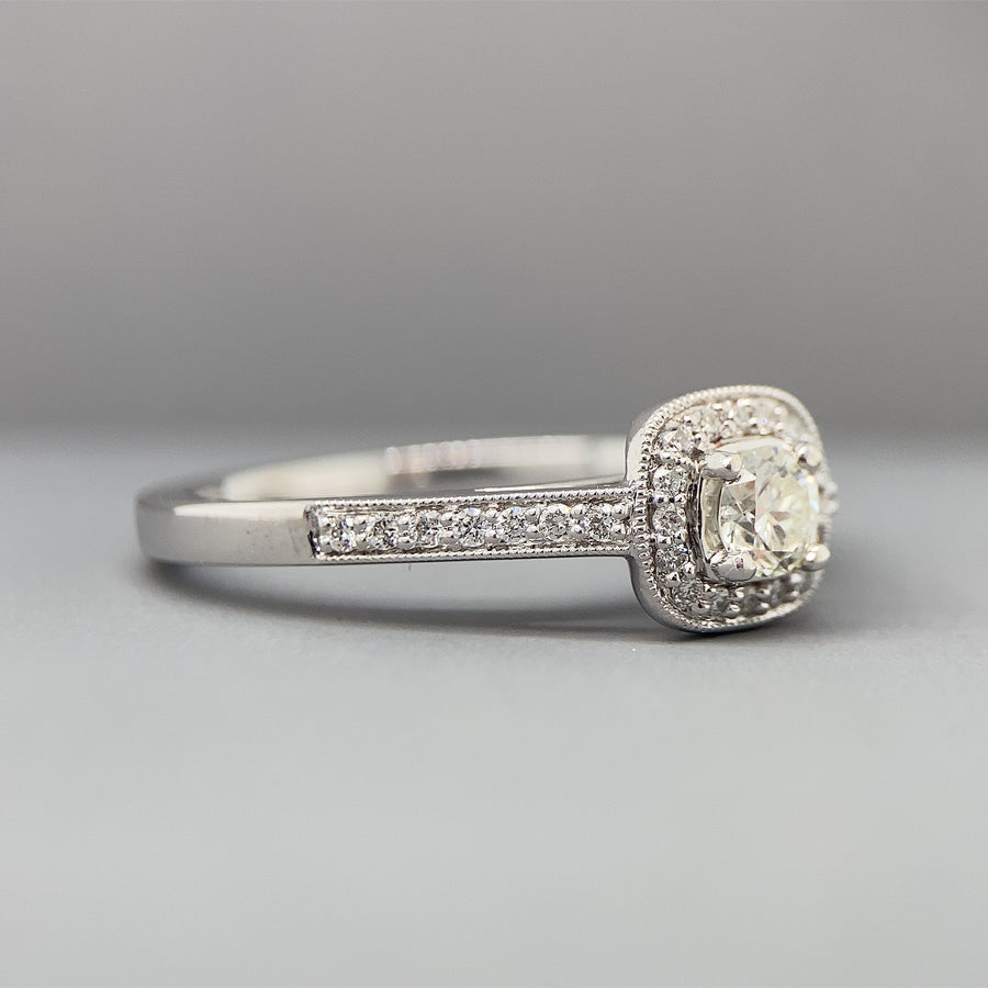 9ct White Gold Diamond Halo Ring (c. 0.30-0.35ct) - Size P (NEW!)