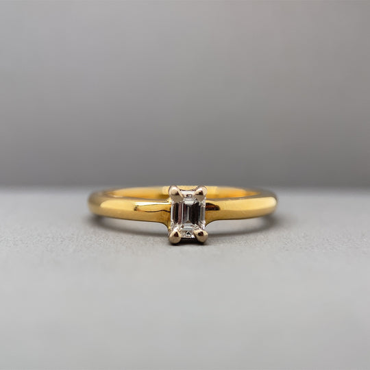 18ct Yellow Gold Emerald Cut Diamond Solitaire Ring (c. 0.30ct) - Size M