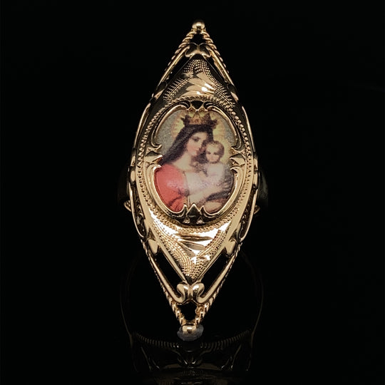 14ct Yellow Gold Fancy Religious Dress Cut Ring - Size P (NEW!)