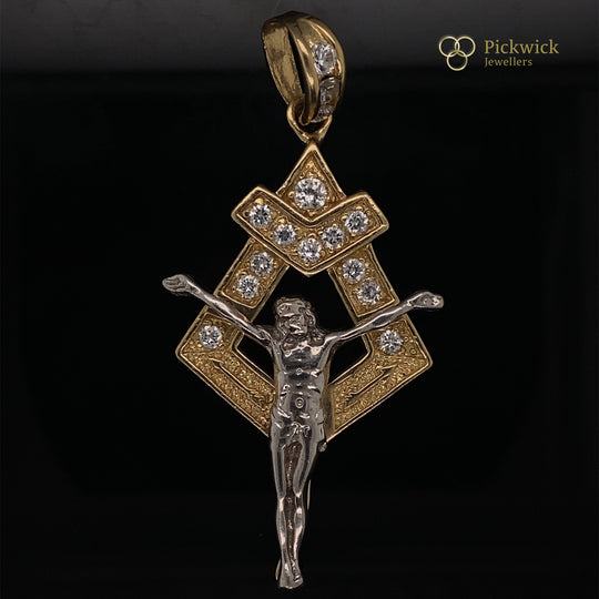 14ct Yellow Cubic Zirconia Crucifix Pendant (NEW!)