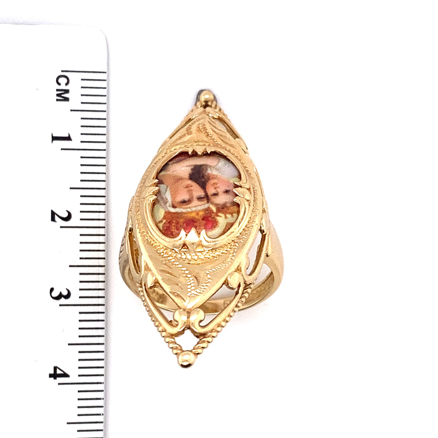 14ct Yellow Gold Religious Fancy Dress Cut Ring - Size N