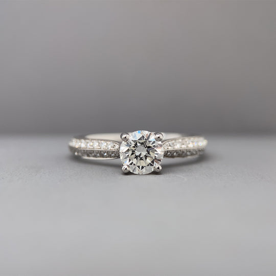 18ct White Gold Single Stone Diamond Ring With Diamond Shoulders (c. 0.85ct) - Size K 1/2