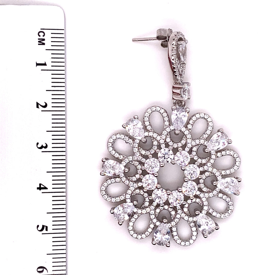 Sterling Silver Cubic Zirconia Large Flower Drop Earrings (NEW!)