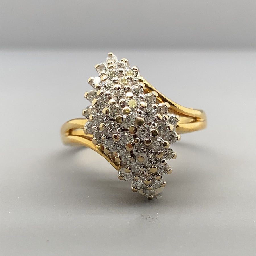 18ct Yellow Gold Diamond Cluster Fancy Ring (c. 0.80-0.85ct) - Size P