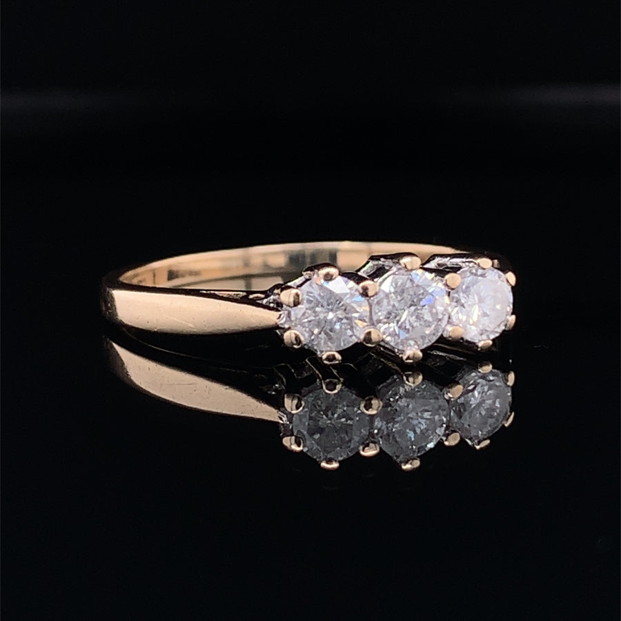 9ct Yellow Gold Three Stone Diamond Ring (c. 0.50ct) - Size L