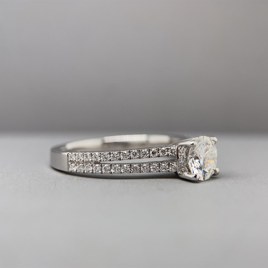 18ct White Gold Single Stone Diamond Ring With Diamond Shoulders (c. 1.15ct) - Size M (NEW!)