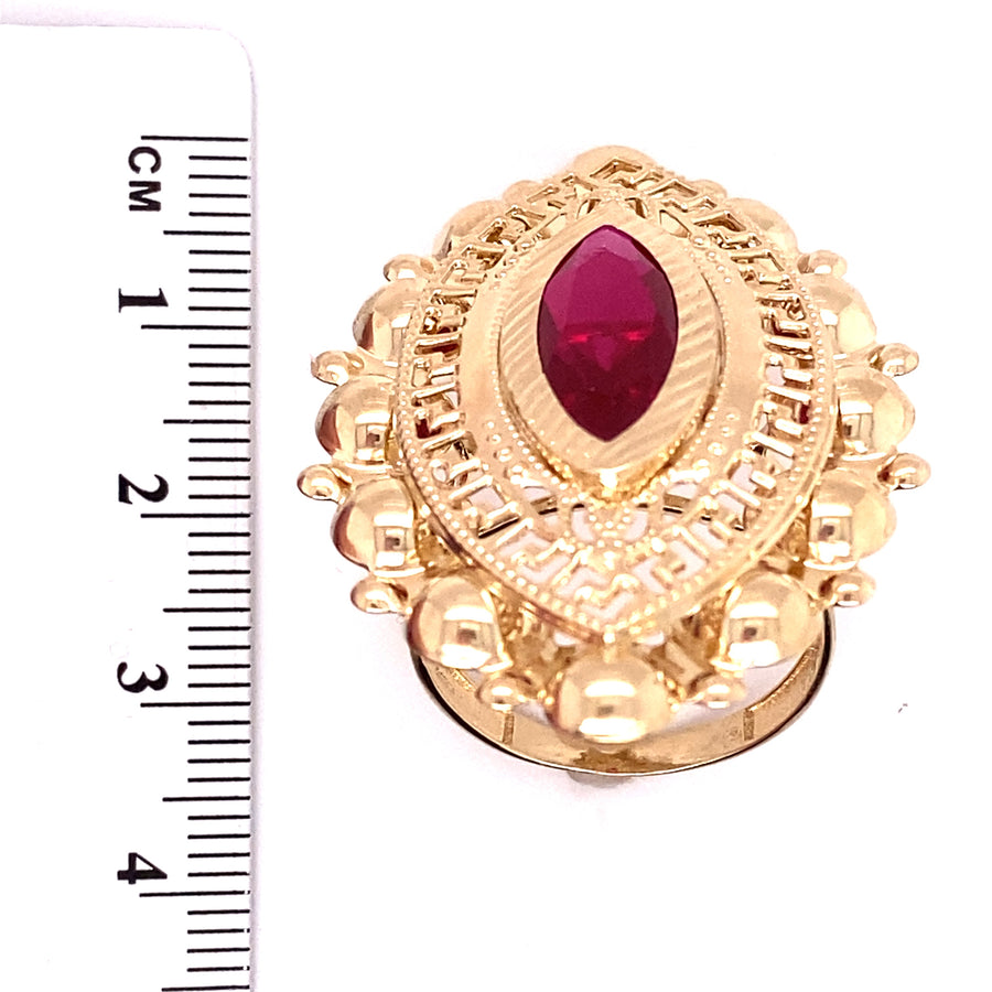 14ct Yellow Gold Fancy Red Stone Ring - Size U