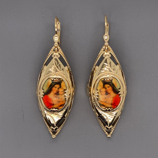 14ct Yellow Gold Religious Drop Earrings