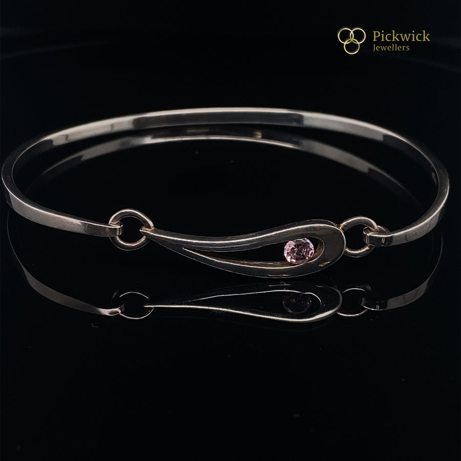 Sterling Silver Pink Cubic Zirconia Fancy Bangle