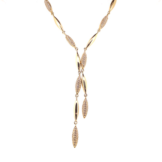 14ct Yellow Gold Cubic Zirconia Fancy Drop Necklet 18” (NEW!)