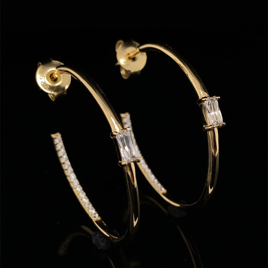 14ct Gold Plated Sterling Silver Cubic Zirconia Hoop Earrings (NEW!)