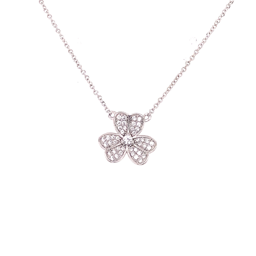 Sterling Silver Cubic Zirconia Shamrock Necklace (18") (New!)