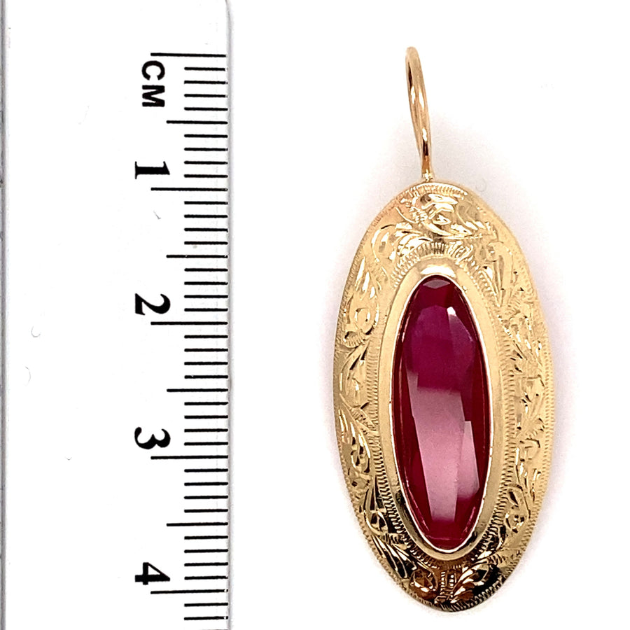 14ct Yellow Gold Red Stone Oval Drop Earrings (NEW!)