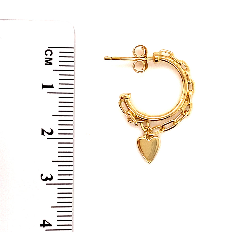 14ct Gold Plated Sterling Silver Heart Link Drop Hoop Earrings (NEW!)