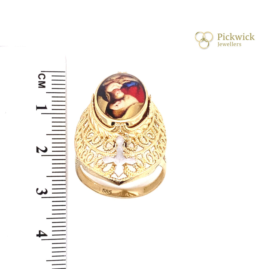 14ct Bi-Colour Gold Saint Maria Cross Statement Ring - Size R (NEW!)